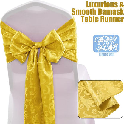 RUDONG M Gold Satin Table Runners, 12 x 108 Inch, 2 Pack | Long Silky Damask - Image 3