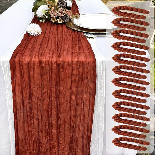 12 Pack Terracotta Cheesecloth Table Runner 22x120 Inch-Naturally Dyed Colors Sheer Gauze Cheese Cloth Wedding Bridal Shower Birthday Party Thanksgiving Table Runner Fall Decor