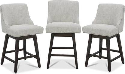 CHITA Counter Height Swivel Bar Stools Set of 3, FSC Certified Upholstered Counter Stools, Modern Swivel Barstools with Wood Legs for Kitchen Island, 26" Seat Height, Fabric in Ivory