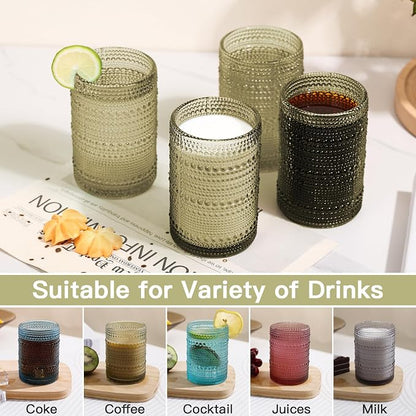JOVGANK Green Vintage Hobnail Drinking Glasses Set of 6, Water Tumbler 15oz - Image 5