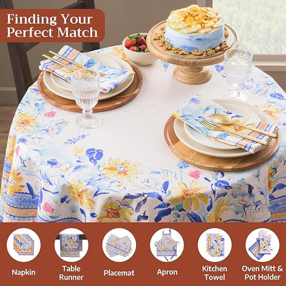 Maison d' Hermine Table Cloth Round Table 100% Cotton 69 Round Inches Tablecloth Reusable Decorative for Dining Room Farmhouse Home Valentines Day Decorations Spring Summer - Girassol