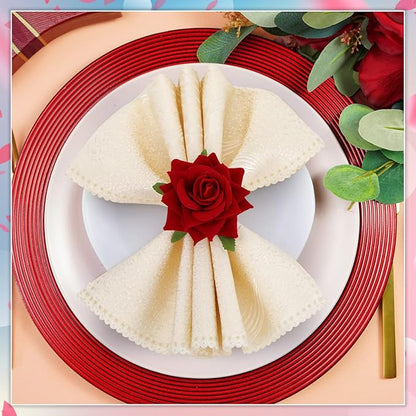 Set of 8 Valentine's Day Napkin Ring Rose Flower Metal Napkin Ring Designed with Rose Serviette Buckle for Valentine's Day Wedding Anniversary Party Dinner Table Decor