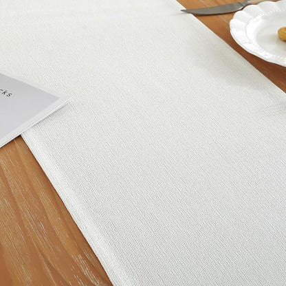 Laolitou White Table Runners 90 Inches Long, Burlap Linen Texture Farmhouse - Image 4