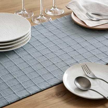 Artisanal Grid Linen Table Runner, 13x36 Inches Chambray | Heavy Textured - Image 6