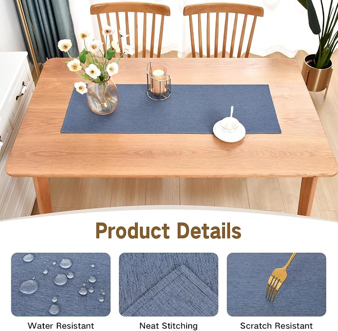 Faux Linen Small Table Runner Water Resistant 13 x 36 in, Coffee Table Runner - Image 3