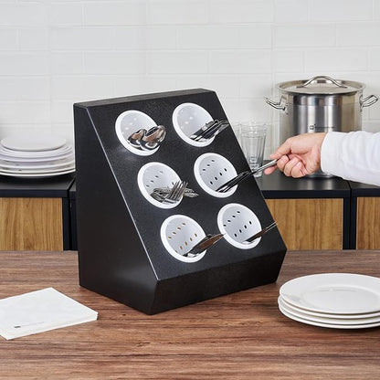 Restaurantware-Met Lux 13.78 x 11.42 x 15.94 Inch Flatware Organizer, 1 Standing Cutlery Holder - Includes 6 Plastic Cylinders, Perforated Design, Black Plastic Utensil Holder, For Breakroom