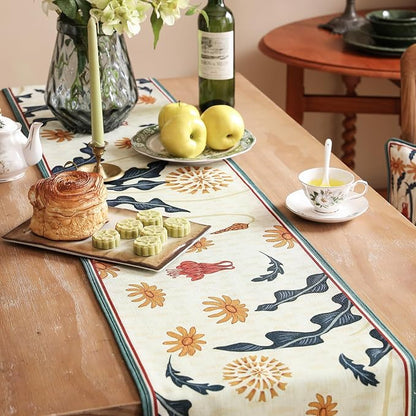 bilin gaier Designer French Linen Extra Long Table Runner, Floral Pattern - Image 7