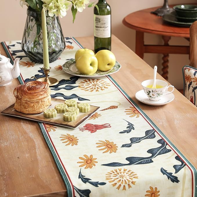 bilin gaier Designer French Linen Table Runner, Floral Pattern, Dining Table - Image 4