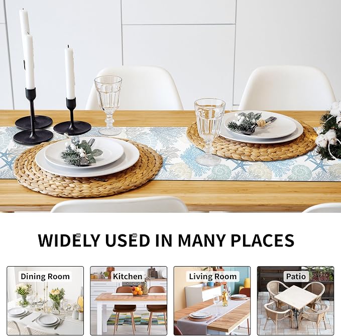 Coastal Table Runner 13x90 Inch Blue Summer Beach Nautical Table Runners Modern - Image 3