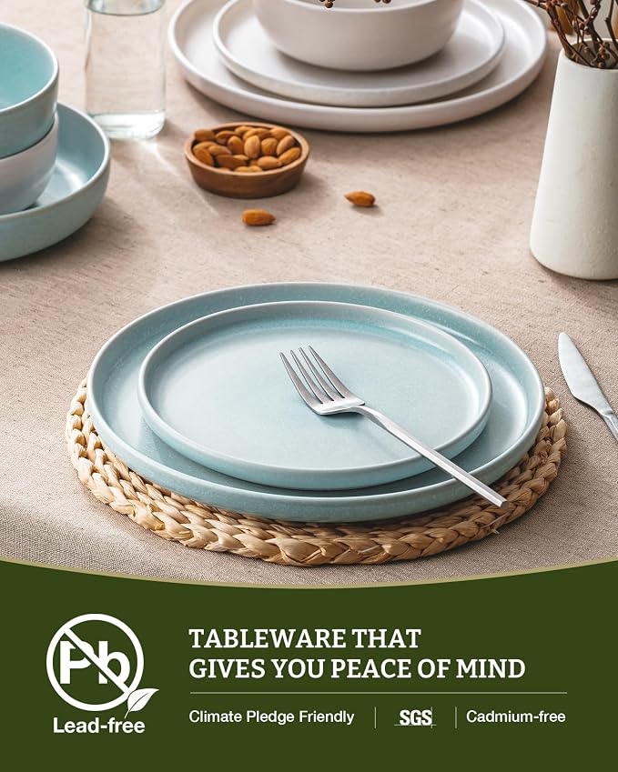Famiware Milkyway 12-Piece Dinnerware Set, Matte Beige White & Light Blue | - Image 5