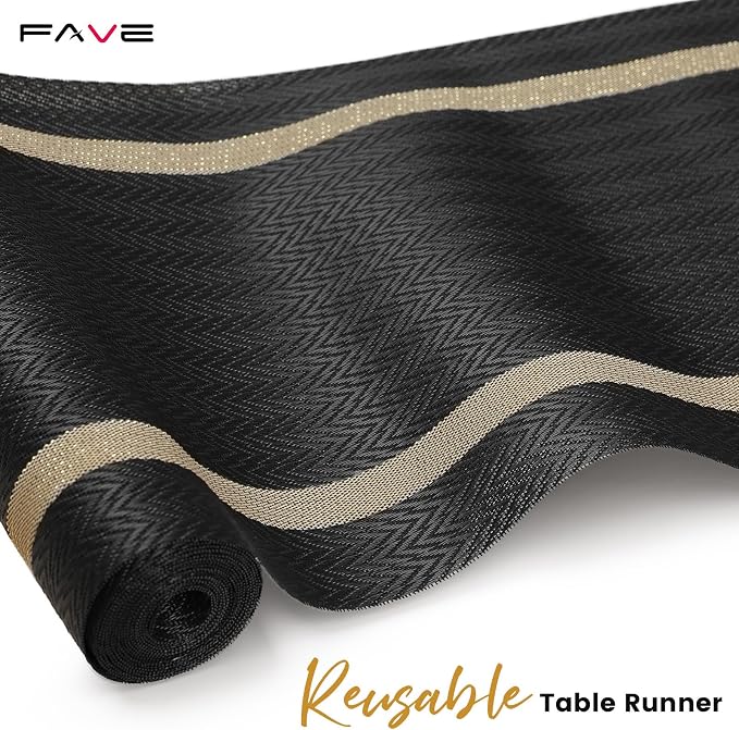 FAVE 12 Pack Woven Vinyl Table Runners 120x12 Inch Black - Image 8