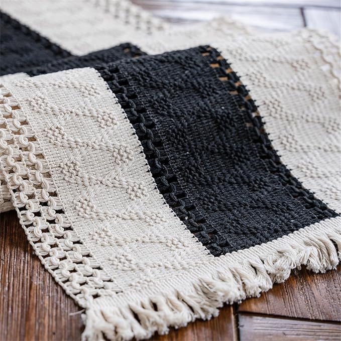 Macrame Table Runne Beige and Black Boho Table Runners - Image 5