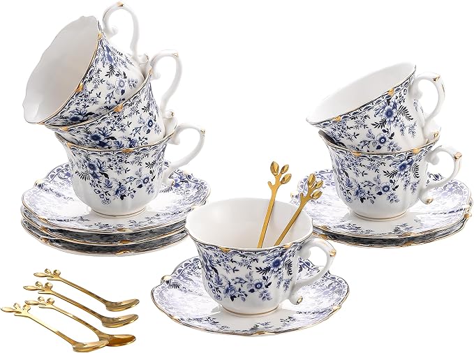 TATSUMI Country Roses 18 Peices Bone China Tea Cup And Saucer Set, English by TATSUMI