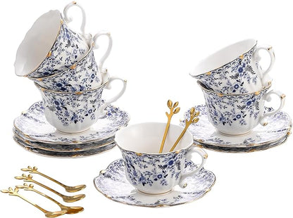TATSUMI Country Roses 18 Peices Bone China Tea Cup And Saucer Set, English by TATSUMI