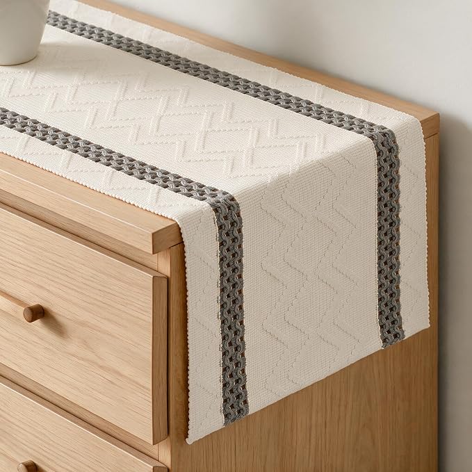 Artoid Mode Dark Grey Stripe Woven Rustic Table Runner 12x72 Inch | Holiday by ArtoidMode