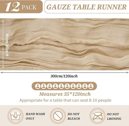YMHPRIDE 12 Pack Cheesecloth Table Runner 35x120in Beige Table Runner | Boho - Image 2