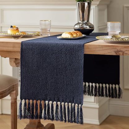 Navy Table Runners 60 Inches Long, Burlap Linen Style Rustic Farmhouse Table by ZEEMARTONLINE