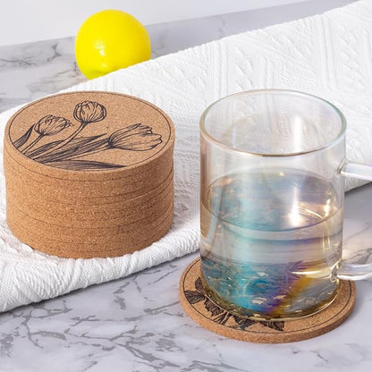 Cork Coasters for Drinks Absorbent Non Slip 12pcs 4 Inch Flower | Coaster for - Image 5