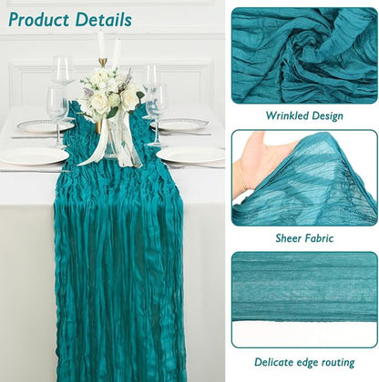8 Pack Teal Green Cheesecloth Table Runner 120 Inch Boho Wedding Decor | - Image 3