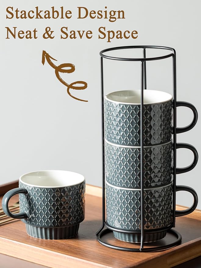 Gomakren Coffee Mugs Set of 4, 13oz Stackable Coffee Cup - Image 3