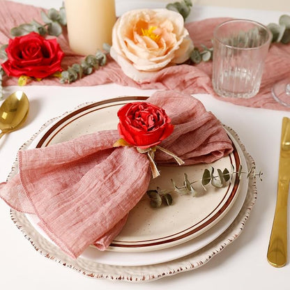 Handcraft Red Flower Napkin Rings Set of 12, Peony Napkin Holder Floral Rings - Image 2
