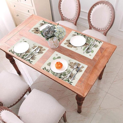 Spring Floral Placemats 12x18 Inches Set of 4,Watercolor Brown Green Flower Decorative Rectangle Summer Decor Floral Decoration Table Mats for Party, Home Kitchen,Dining Table Decoration