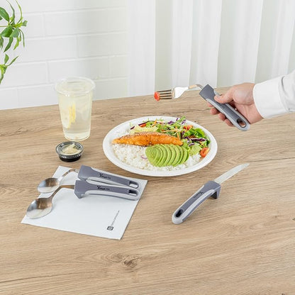 Restaurantware Adaptive Cutlery 1 Set 9.84 x 5.12 x 1.57 Inches Stainless Steel Ergonomic Utensils Non-Slip Wide-Handle Gray Utensils For Arthritis And Limited Mobility