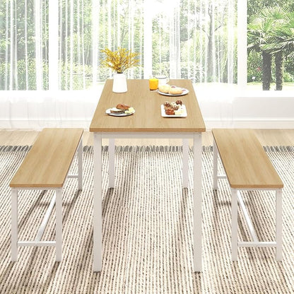 Rovibek Dining Table Set for 4 with 2 Benches – Space-Saving Kitchen Table Set for Kitchen & Dining Room, White