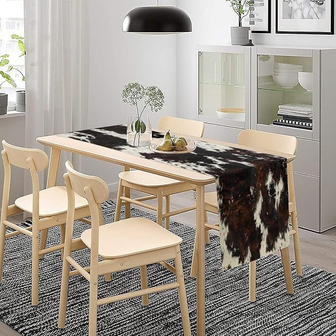 Cow Skin Print Table Runner, Rustic Cottage Country Farm Animal Fur Skin - Image 3