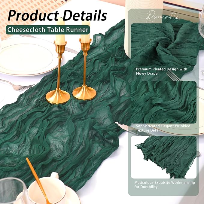 8 Pack Emerald Green Cheesecloth Table Runner 17x108 inch | Boho Gauze Cheese - Image 5