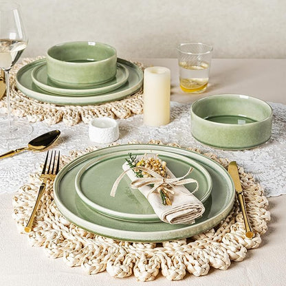 AmorArc Ceramic Dinnerware Sets, Handmade Reactive Glaze Stoneware Plates and Bowls Sets,Highly Chip and Crack Resistant | Dishwasher & Microwave Safe Dishes Set, Service for 4 (12pc)