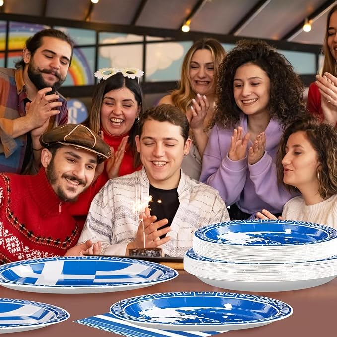 96PCS Greek Flag Birthday Party Supplies Greece Flag Plates，Serves 24 | - Image 7