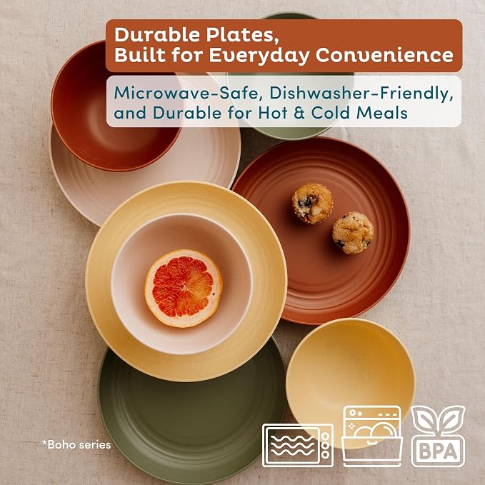 8-Pack Reusable Wheat Straw Plates Set - Image 3