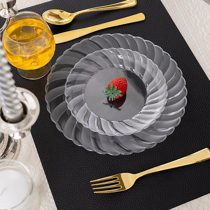 U-QE 60 Pieces Clear Plastic Plates - Image 3