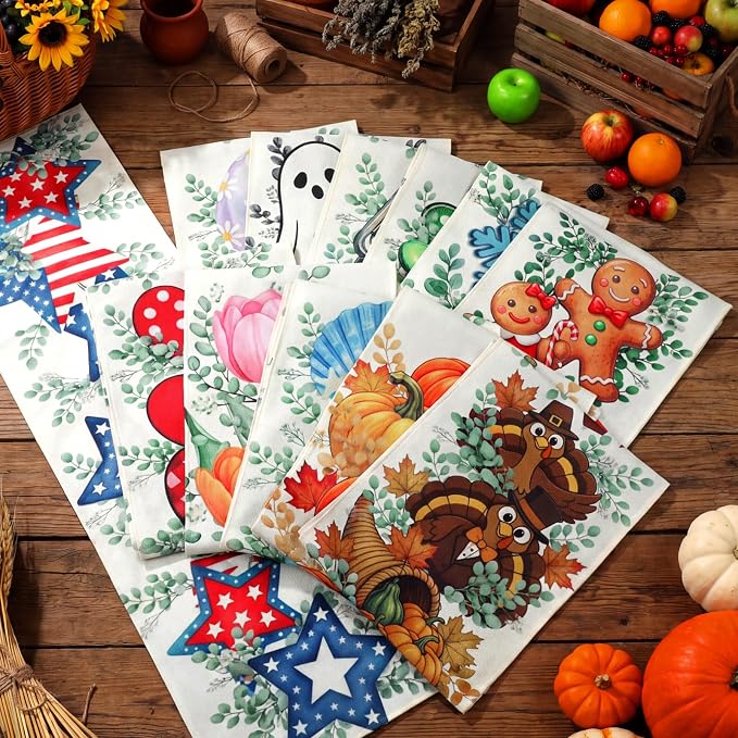 Honeydak 12 Pcs Holiday Table Runner Seasonal Farmhouse Table Decor 13 x 72 - Image 6