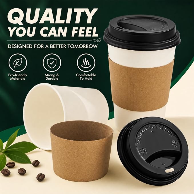 12 oz Disposable Paper Coffee Cups, 50 Pack | Leak-Proof, - Image 5