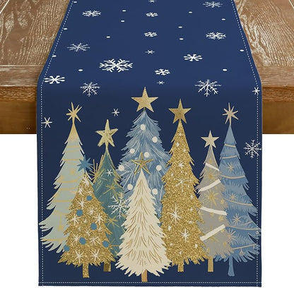 Christmas Table Runner 13x48 Inch, Xmas Trees Snowflakes Holiday Decorative by GEEORY