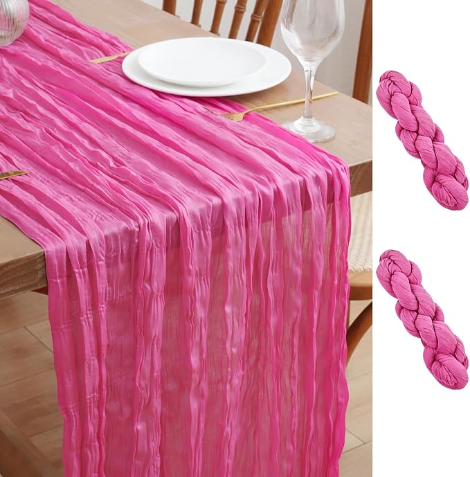 Asee'm 2pcs Hot Pink Cheesecloth Table Runner Summer 10FT Fuchsia Gauze | Boho by Aseem
