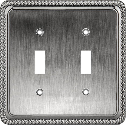 Henne Bery Rope Edge Decorative Wall Plate Switch Plate Outlet Cover (Double Toggle, Heirloom Silver)