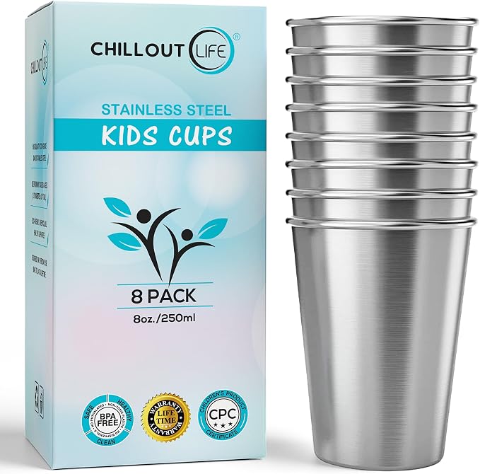 CHILLOUT LIFE Stainless Steel Kids Cups 8 oz by CHILLOUTLIFE