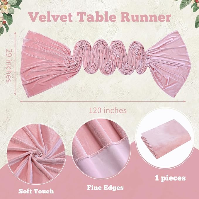Light Pink Velvet Table Runner 10ft Extra Long Luxury Retro Table Runners | - Image 2