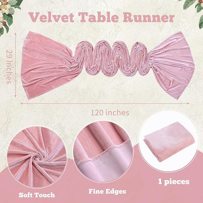 Light Pink Velvet Table Runner 10ft Extra Long Luxury Retro Table Runners | - Image 2