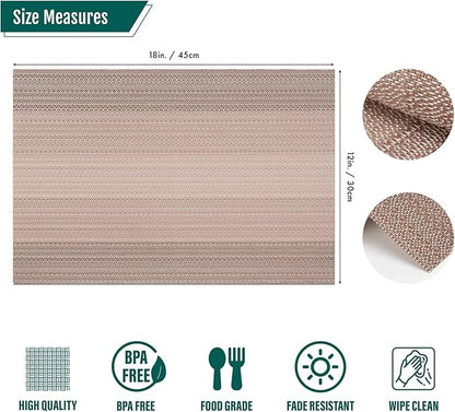 Winknowl Placemats Set of 8, Washable Vinyl Woven Placemats, Heat Resistant & Wipeable Table Mats for Kitchen Dining Table (Pink Gold)