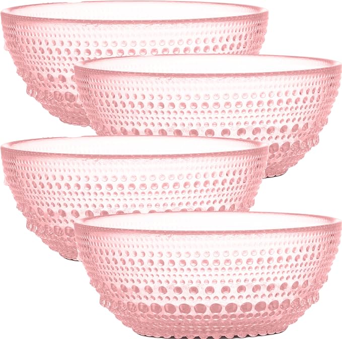 Vintage Hobnail Pink Glass Bowl Set of 4 – 20oz by Yungala