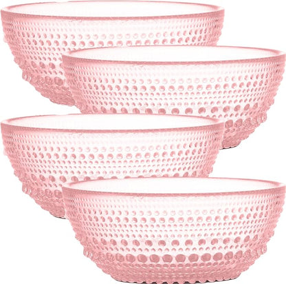 Vintage Hobnail Pink Glass Bowl Set of 4 – 20oz by Yungala