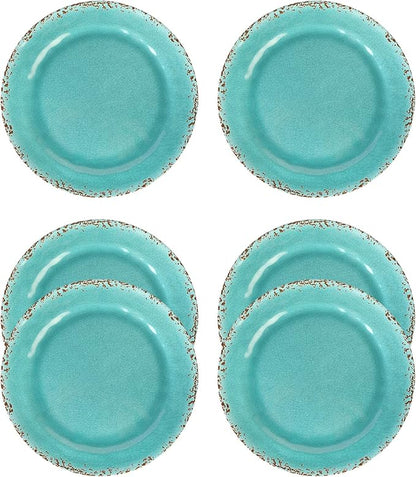 Gourmet Art Crackle 10 Inch Melamine Dinner Plates Set of 6 Aquamarine