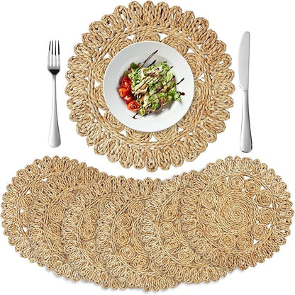 Set of 6 Handwoven Corn Husk Placemats, 13.8" Round – Eco-Friendly Boho Rustic Table Mats, Farmhouse Chargers for Dining & Festive Occasions