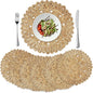 Set of 6 Handwoven Corn Husk Placemats, 13.8" Round – Eco-Friendly Boho Rustic Table Mats, Farmhouse Chargers for Dining & Festive Occasions