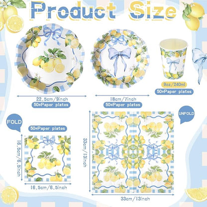 250 Pcs Amalfi Lemon Disposable Paper Plates and Napkins | Italian Amalfi Coast - Image 2