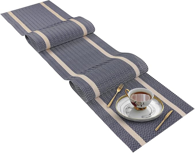 FAVE Navy Blue Woven Table Runner - Image 7